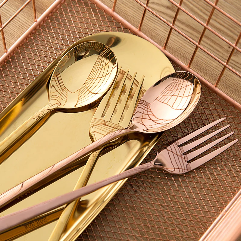 TUUTH 2Pcs set Stainless Steel Golden Cutlery Set Dinnerware Steak Cutlery Western Tableware Fork Dinner Tools B7