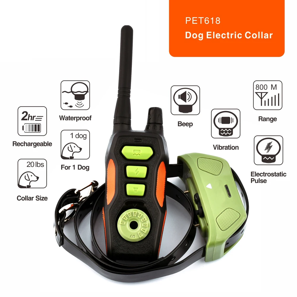 

2018 Remote Dog Training Collar Rechargeable Waterproof Dog Bark Control Collar Electric Training Shock Collar with 800 Range