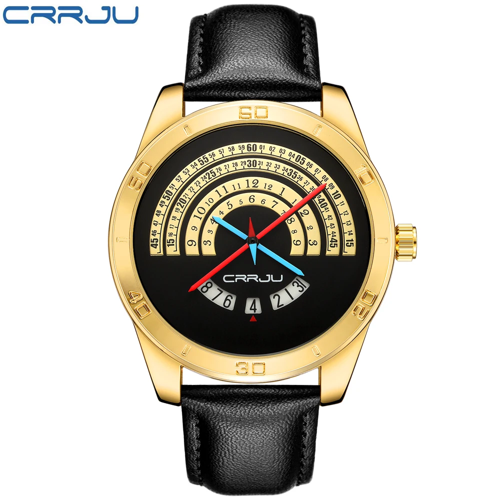 Роскошные CRRJU для мужчин часы модные креативные циферблат кожаный ремешок наручные Военная Униформа спортивные водонепроницаемые часы