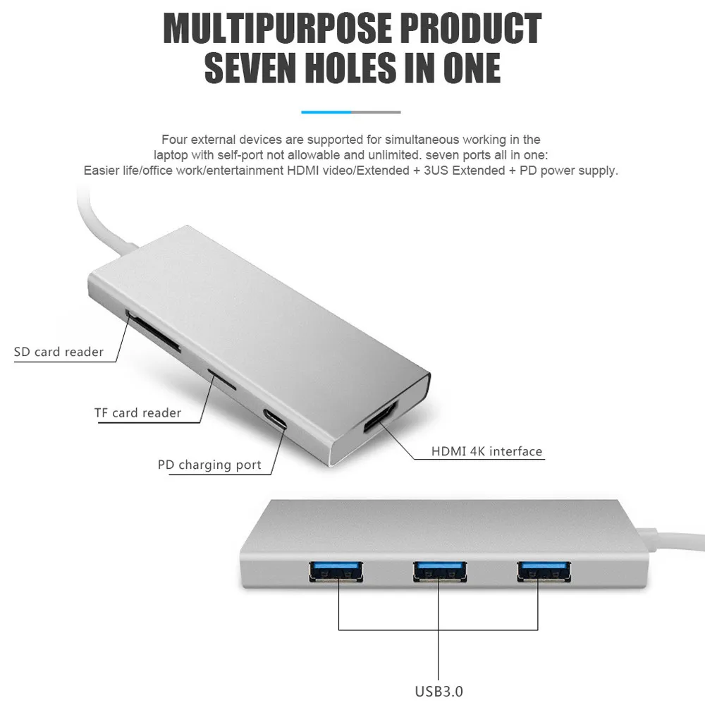 Мульти USB 3,1 type-C H к HDMI 4 K, 2 USB 3,0 порта, SD/TF карта с DP зарядным адаптером 7 портов usb type C конвертор