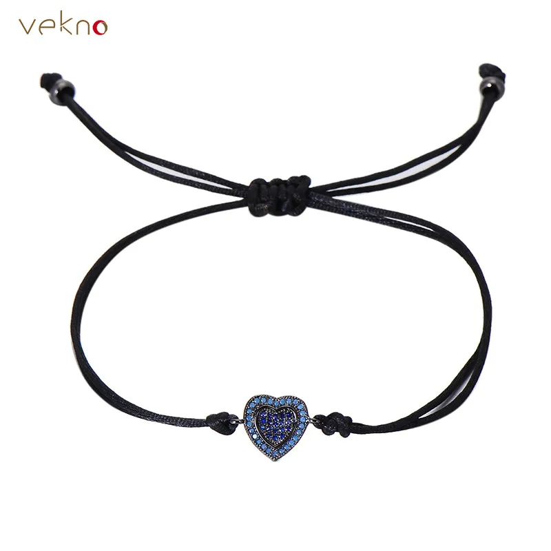 

VEKNO Love Handmade Braided Lucky Sting Rope Bracelets CZ Rhinestone Heart Charms Adjustable Bracelets & Bangles for Women Child