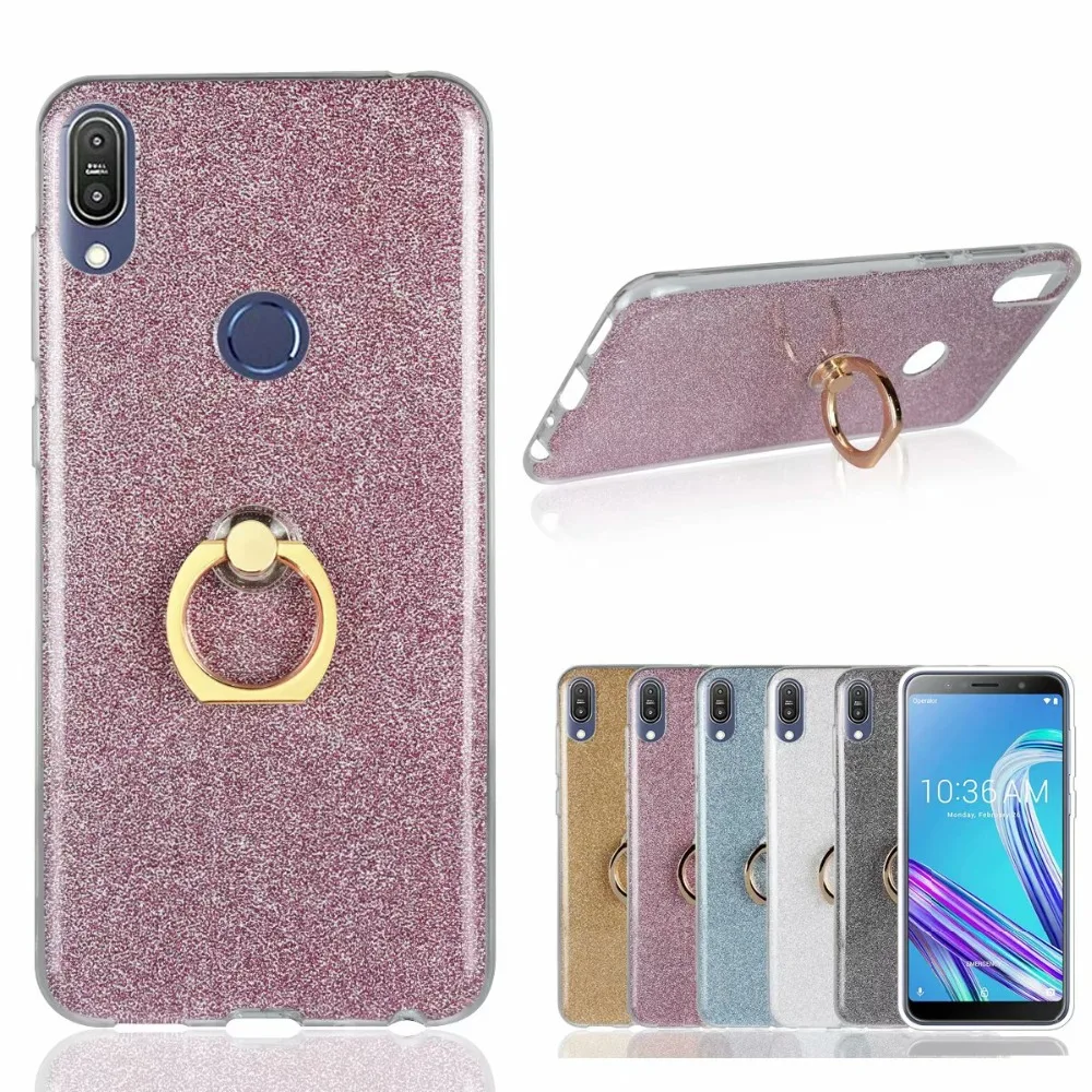 

Slim Glitter Soft TPU Back Cover Case For ASUS ZenFone Max Pro M1 ZB602KL ZB601KL With Finger Ring Bracket Stand Holder Cover