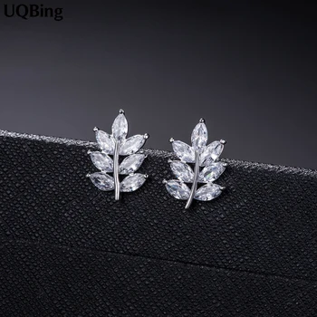 

New Arrivals 925 Sterling Silver CZ Crystal Leaf Stud Earrings For Women Jewelry Pendientes Brincos Free Shipping