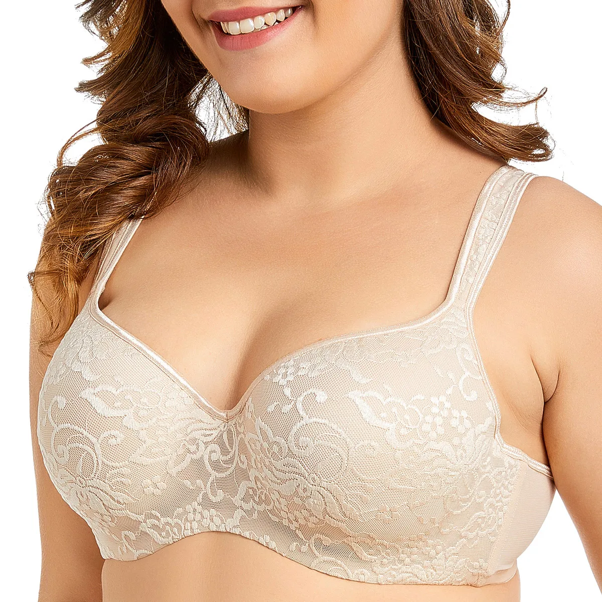 Delimira Women's New Embroidered Underwire Full Coverage Balconette Bra