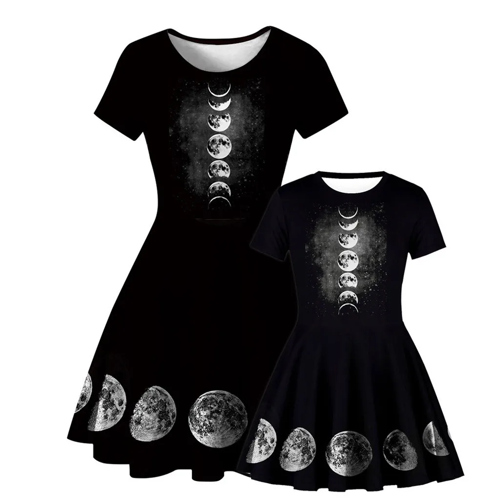 Стильный бар для мамы и ребенка, семейная одежда летние футболки с изображением галактики 3D Платье с принтом «Mommy And Me» Для женщин для дочери, одинаковые платья для мамы и дочки#1 - Цвет: A