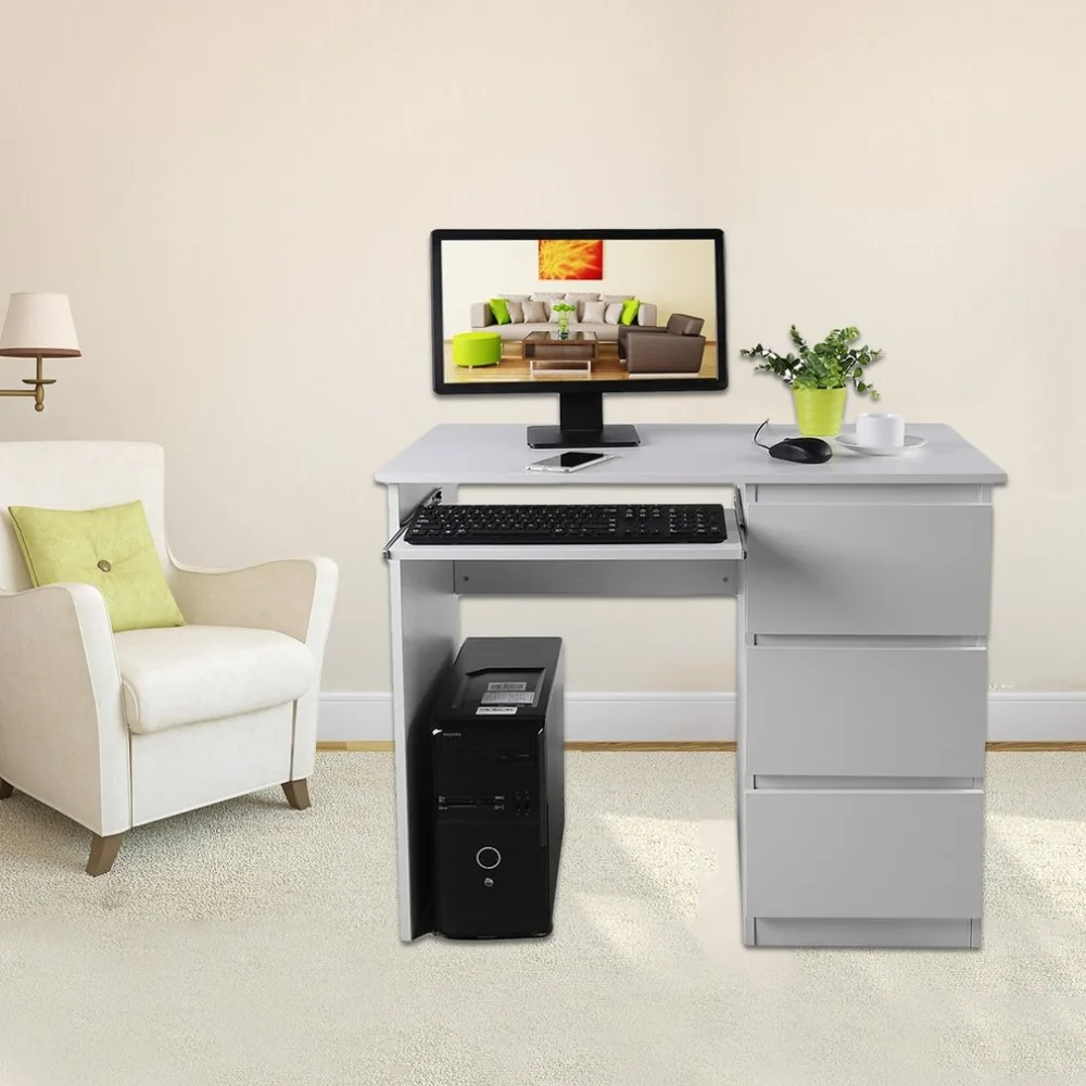 

Computer Table Desk PC Table Home Study Office Table Work Desk Workstation Desk Furniture With Keyboard Tray White students