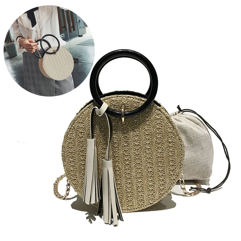 

2018 New Fashion Women's Round Straw Bag Lady Shoulder Crossbody Handbag For Coin Money Smartphone Cards BS88