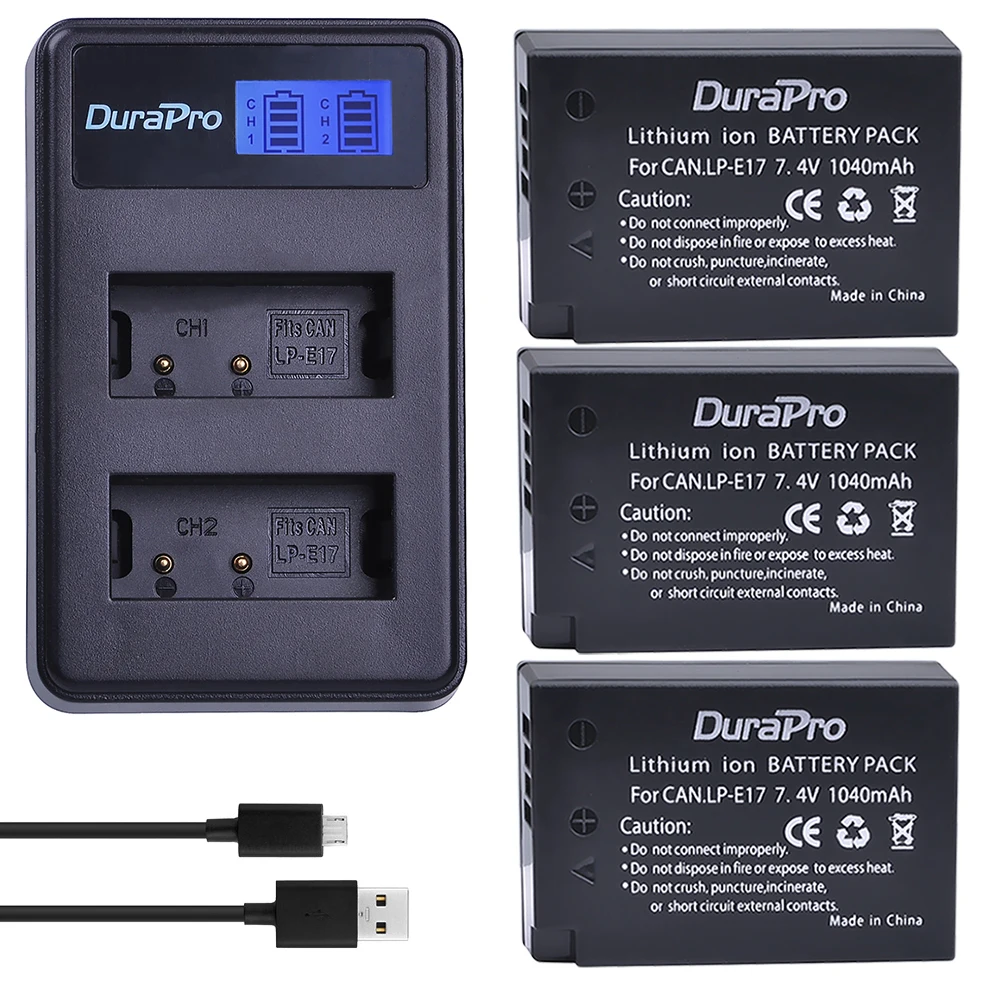 DuraPro 3 шт 1040mAh LP-E17 LPE17 LP E17 батарея + ЖК USB зарядное устройство для Canon EOS Rebel T6i 750D T6s 760D