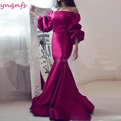 YNQNFS ED256 Длинные вечерние платья Фуксия бальное платье vestidos de Soiree оборки, открытые плечи одежда с длинным рукавом платье подружки невесты в