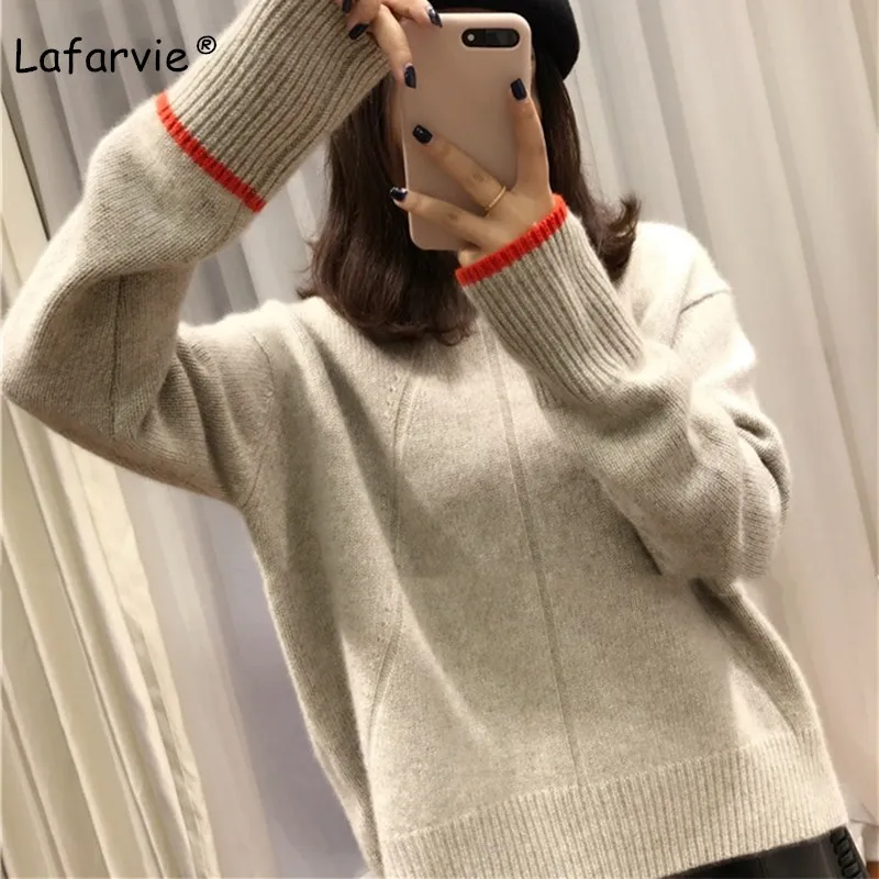 Lafarvie 2019 Autumn Winter Cashmere Blended Knitted Sweater Women Loose Turtleneck Pullover Female Gray Thick Basic Sweater Lafarvie 2019 Autumn Winter Cashmere Blended Knitted Sweater Women Loose Turtleneck Pullover Female Gray Thick Basic Sweater