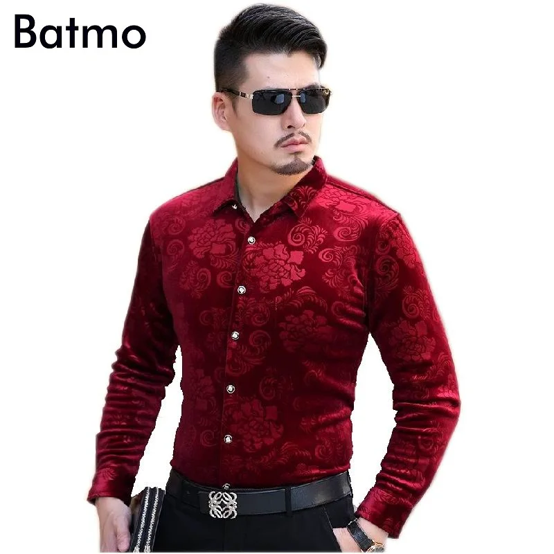 

2019 new arrival printed casual wine red Cashmere warm men's shirt,fashion thick shirt men ,4 color plus-size M,L,XL,XXL,3XL,4XL