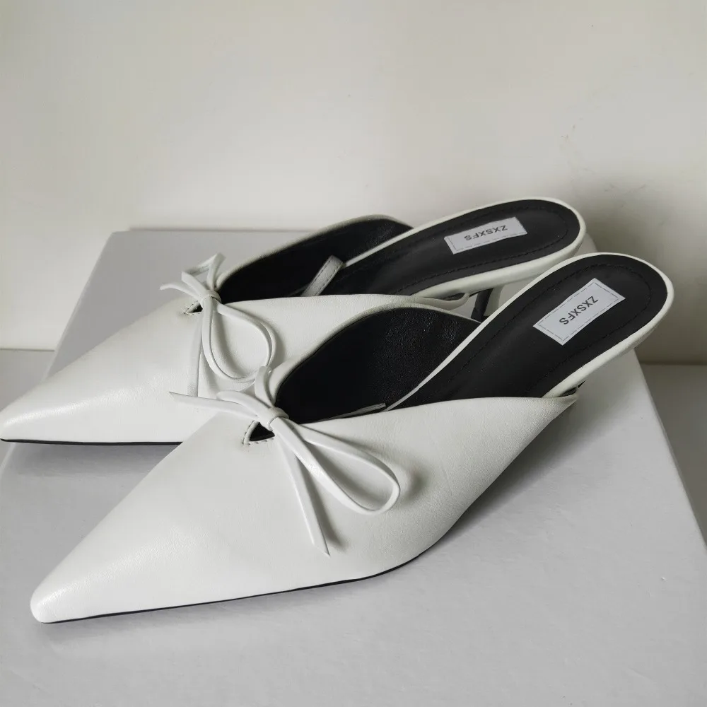 

Fashion White Leather Women Sandals,Thin Low Heel Pointed Toe Sandals!