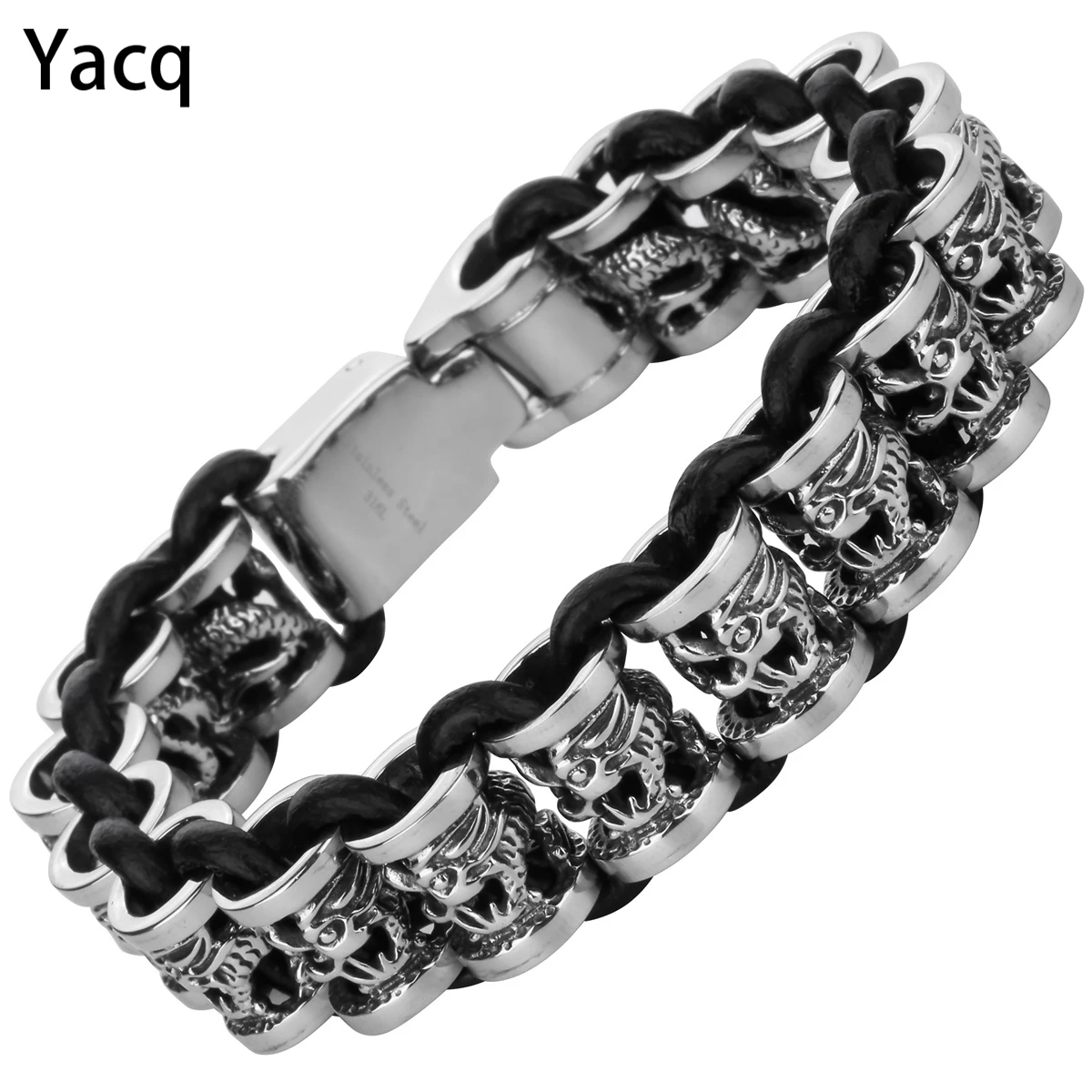 Черный кожаный мужской браслет с драконом из нержавеющей стали, байкерские тяжелые ювелирные изделия, подарок на день отцов для папы, бойфренда, Прямая поставка 8," D111