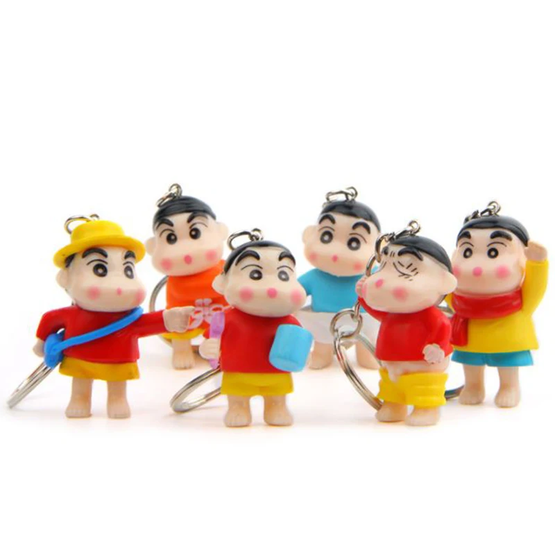 

6 Pcs/lot Cute Crayon Shin Chan Keychain Cartoon Animation Action Figure For Bag Key Ring Mascot Key Chain Holder Purse Bag