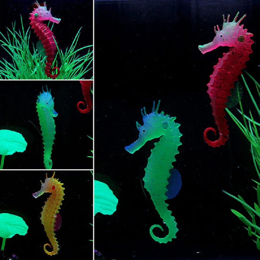 

Silicone Artificial Luminous Glowing Effect Sea Horse Aquarium Fish Tank Simulation Jellyfish Hippocampus Ornament Decoration