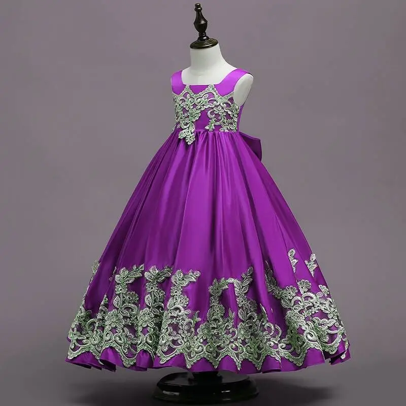 Real até o Chão Vestidos da Menina Vestidos de Festa Princesa Azul Flor Ouro Applique Meninas Pageant Vestido Primeira Comunhão 16 da menina flor ouro applique meninas pageant