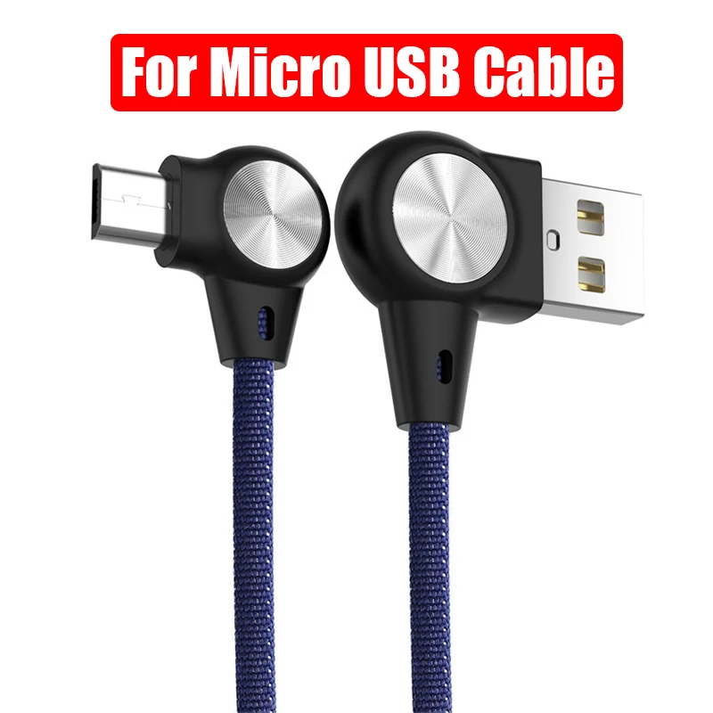3A USB C Micro USB 8 Pin Cable For iPhone XS X 90 Degree Nylon Fast Charge USB Cable for Huawei Samsung Xiaomi Phone Data Cord - Цвет: Blue For Micro
