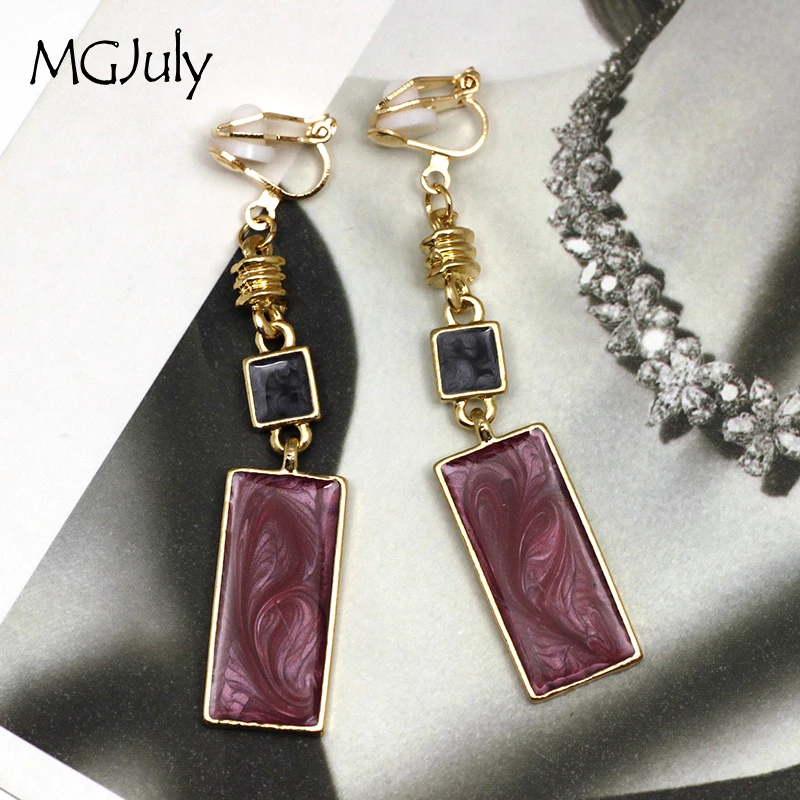 

Geometric Colorful square Earrings No Hole Ear Clips Dripping oil Clip On Earrings Without Piercing Minimalist Earring CE332