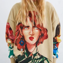 Obrix, стиль, женская толстовка с принтом лица, весна, уличный стиль, длинный рукав, Толстовка для женщин, мультяшный персонаж, пуловер