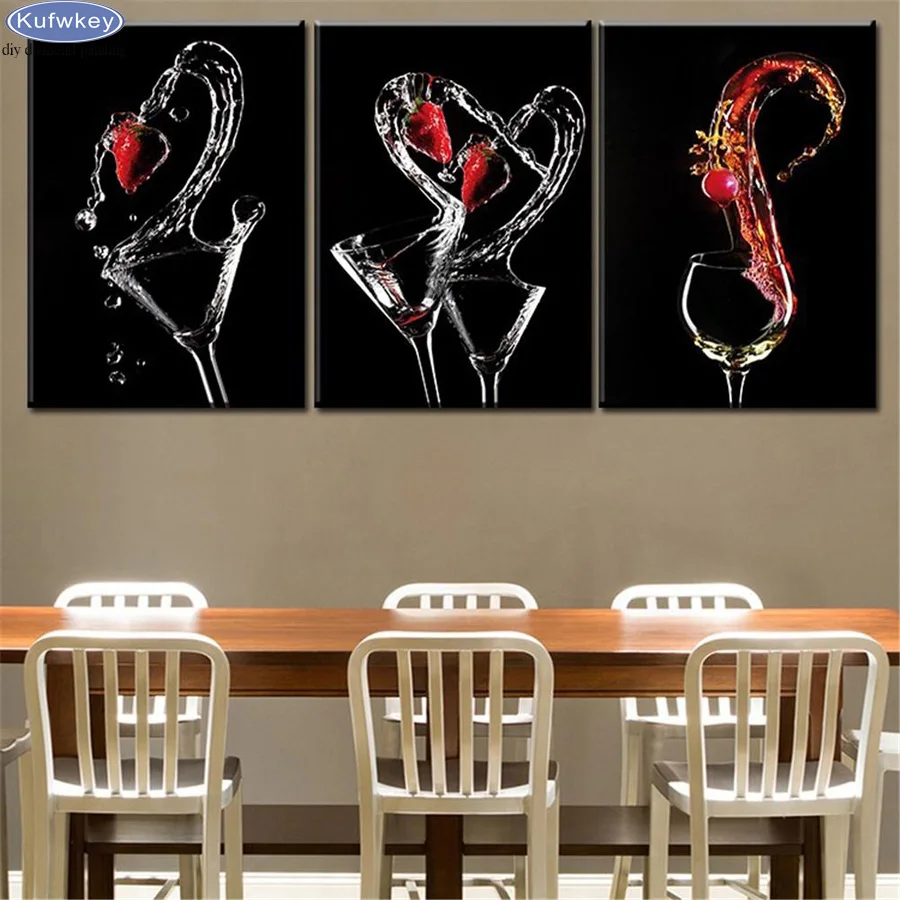 

diy diamond painting 3Pcs Red Wine Cup Bottle Pattern full square/round drill 5d mosaic embroidery multi-picture combination