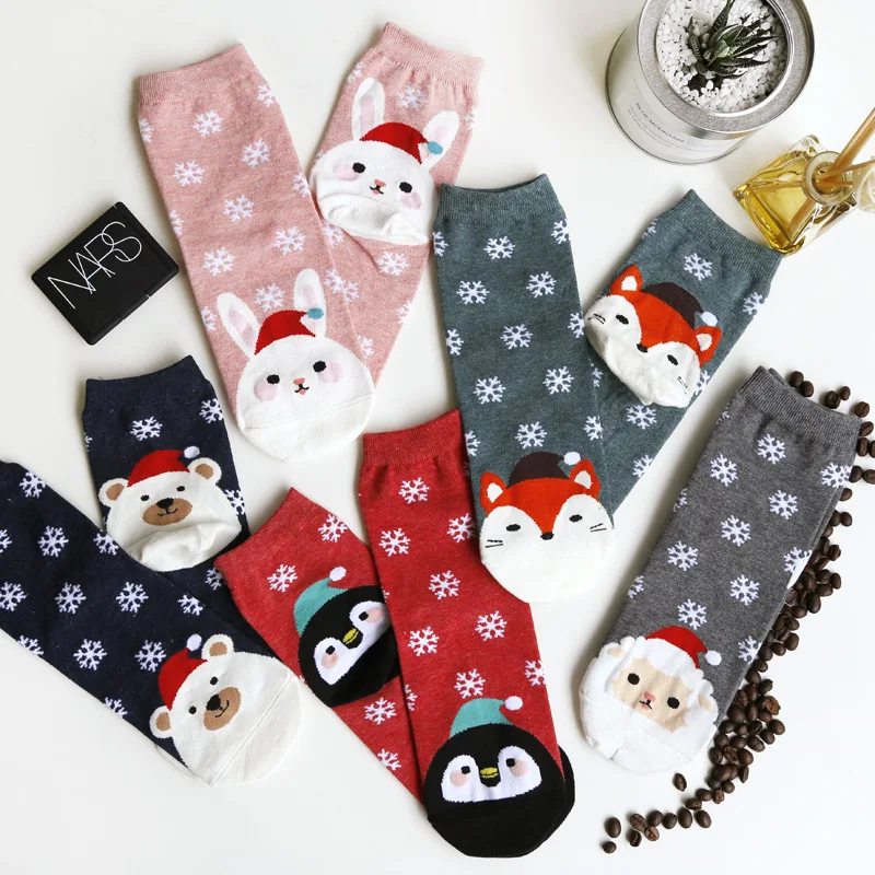 1Pair New Cute Women's Sock Happy Cartoon Animal Rabbit Socks Harajuku Design Cotton Socks Christmas Gift Cap Girl Socks