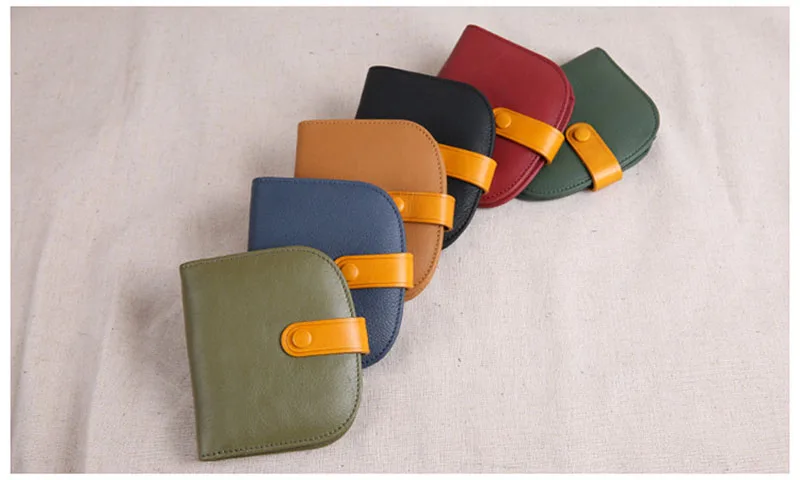 Mulheres, botão-up mini bolsa, carteira de couro retro