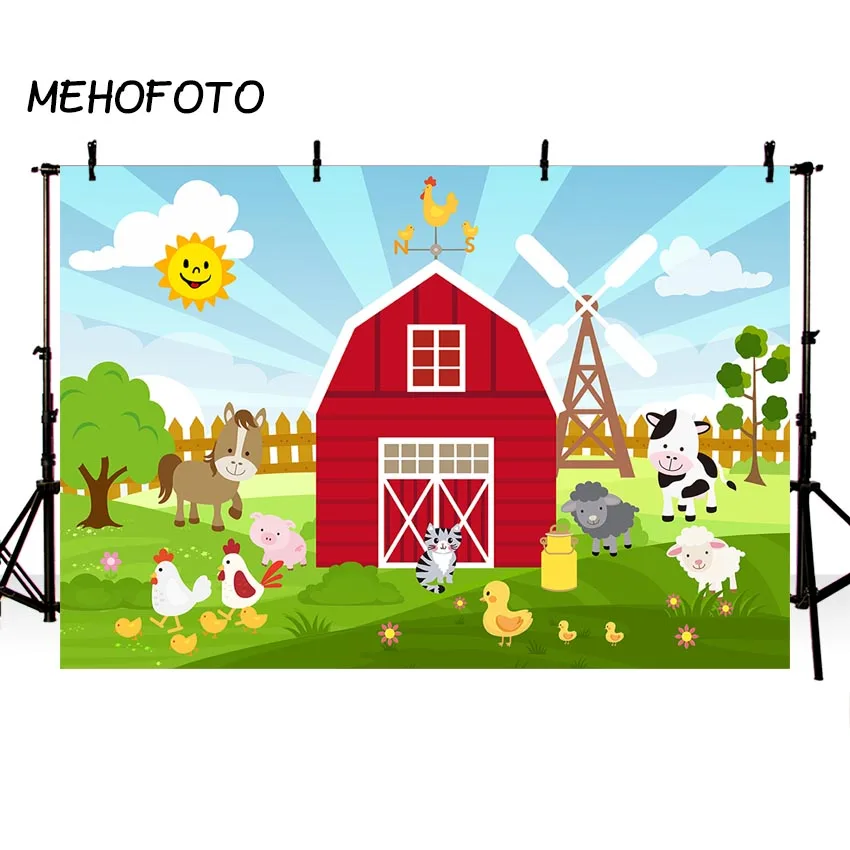 

Red Farm Photography Backdrop Rural Animal Theme Birthday Party Banner Cake Table Decorations Baby Shower Photo booth Background