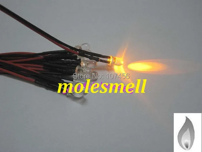 

Free shipping 25pcs 5mm Yellow Flicker 5V Pre-Wired Water Clear LED Leds Candle Light 20CM