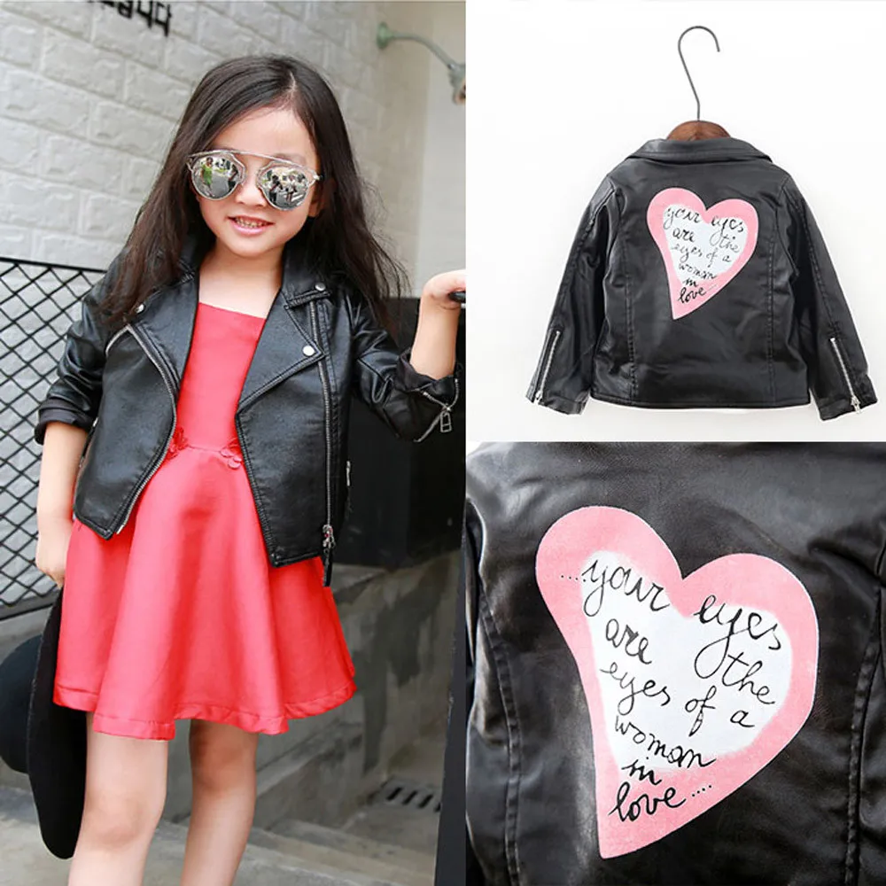 

TELOTUNY Fashion Autumn baby Girl Boy Heart Letter Outwear Leather Coat Short Jacket Jacket Clothes oct 10