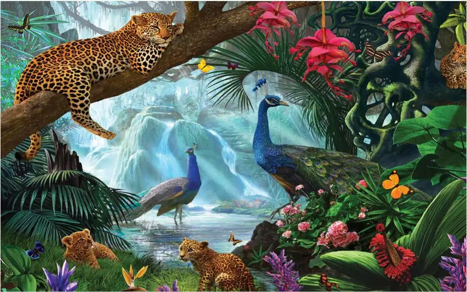 Custom Photo 3d Wallpaper Non Woven Mural The Branches Leopards