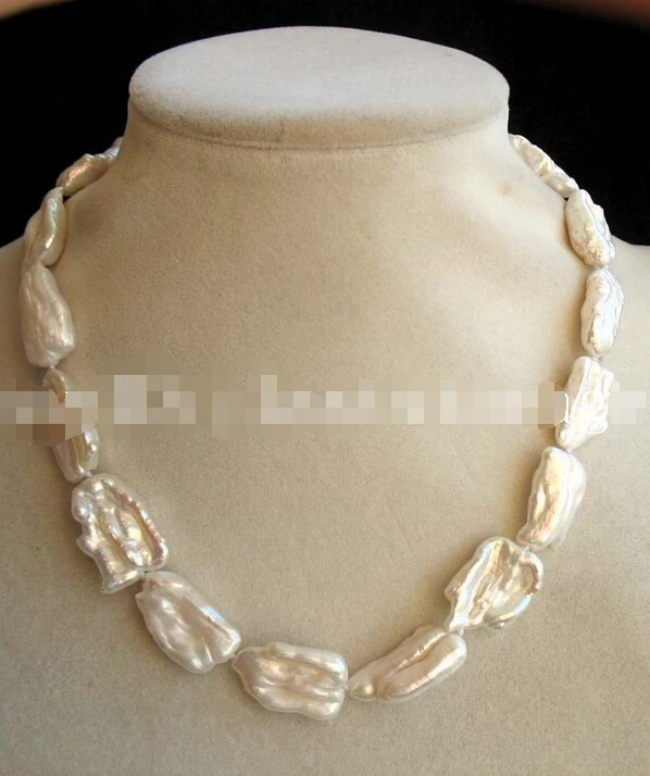 

FREE SHIPPING freshwater pearl white biwa baroque reborn keshi 18-23mm necklace 17" nature