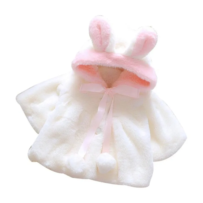 NEW Newborn Kids Baby Girls Warm outerwear Hoodie Hooded Coral Velvet coat top For Age 0-24 Months Snow Wear - Цвет: white