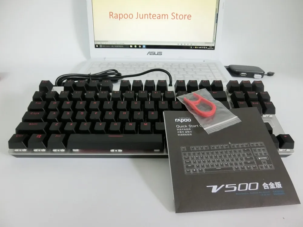 Rapoo V500 сплав версия Механическая игровая клавиатура Teclado с питанием от USB для игрового компьютера Настольный Ноутбук черный/коричневый/синий