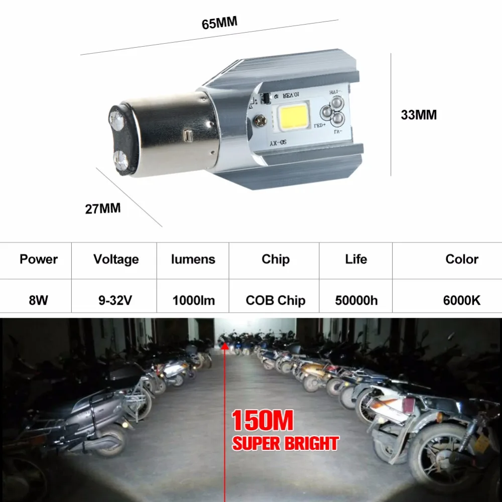 Foxcncar Ba20d мотоцикл светодиодный фары лампы H6 COB мото передняя лампа аксессуары фонари скутера 12 В 1000LM для Honda Yamaha 6000 K