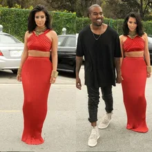 Kim Kardashian Kleid Halfter Ärmellose Bodenlangen Tiered Zwei Stück Mantel Red Abendkleider. Grammy Awards Kleider