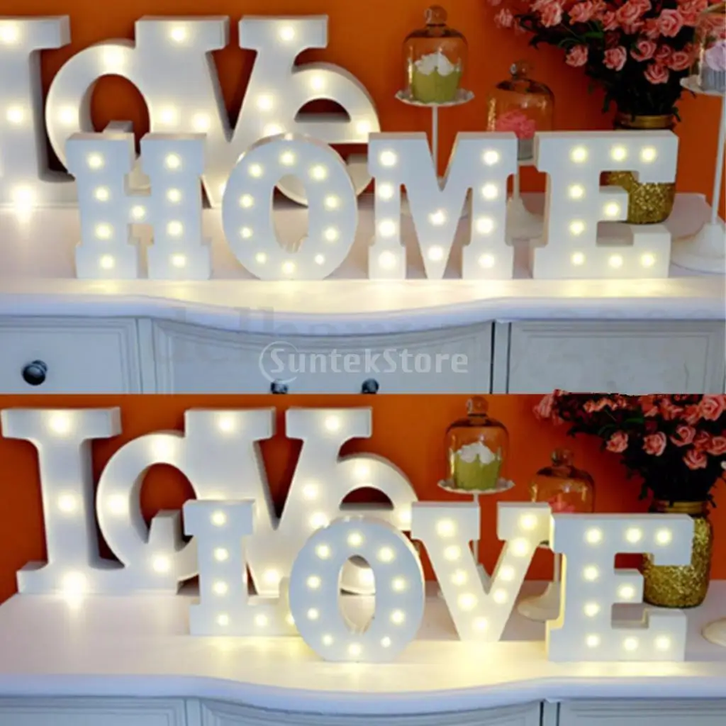 

6" White Wooden LED Letter Light Vintage Circus Style Light Up Sign Alphabet A - X