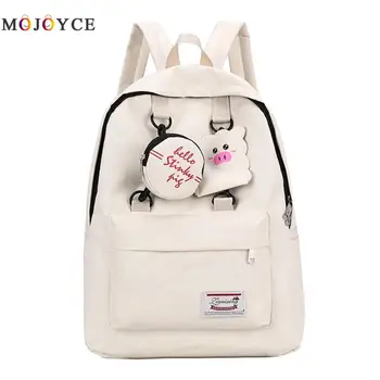 

Cute Pig Pendant Women Backpack Large Capacity Knapsack Canvas Preppy Style School Bags Backpack
