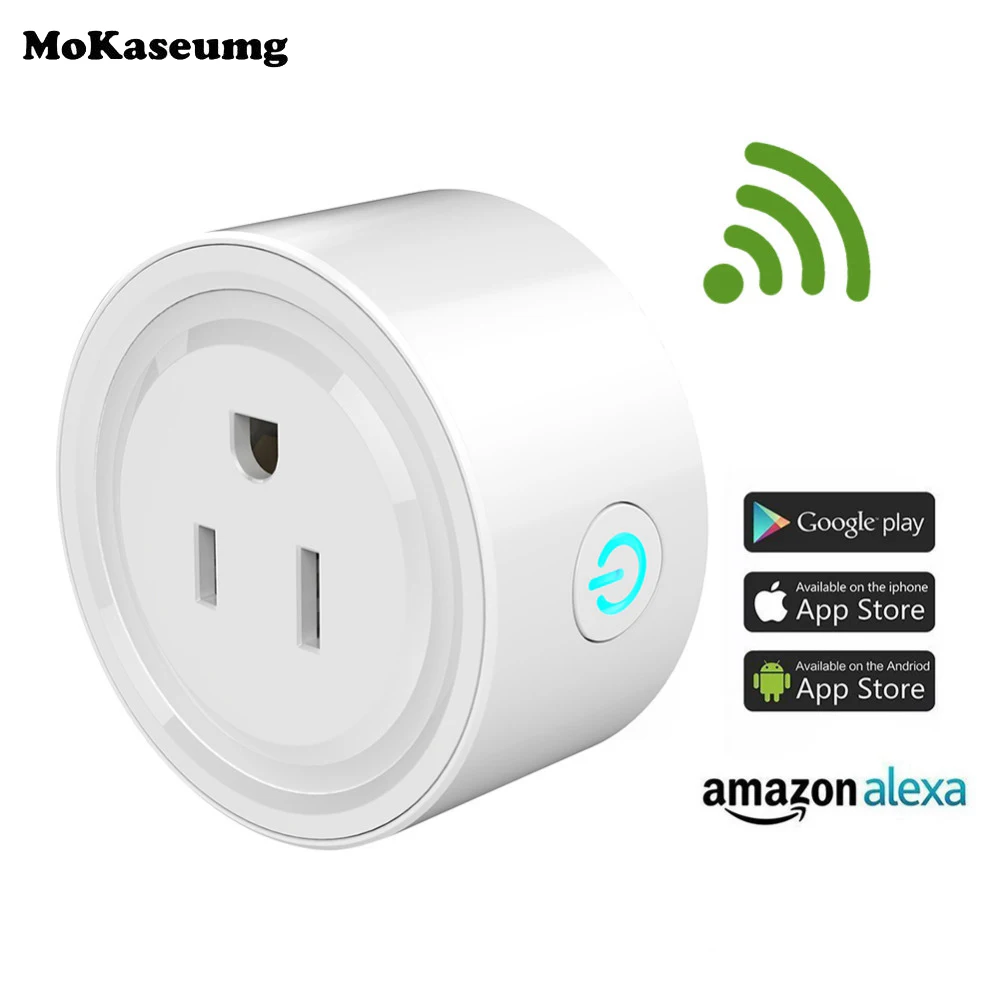 US Standard 10A Round WiFi Mini Plug APP Remote Control Timing Smart Socket Works with Alexa & Google Home AC 100-240V
