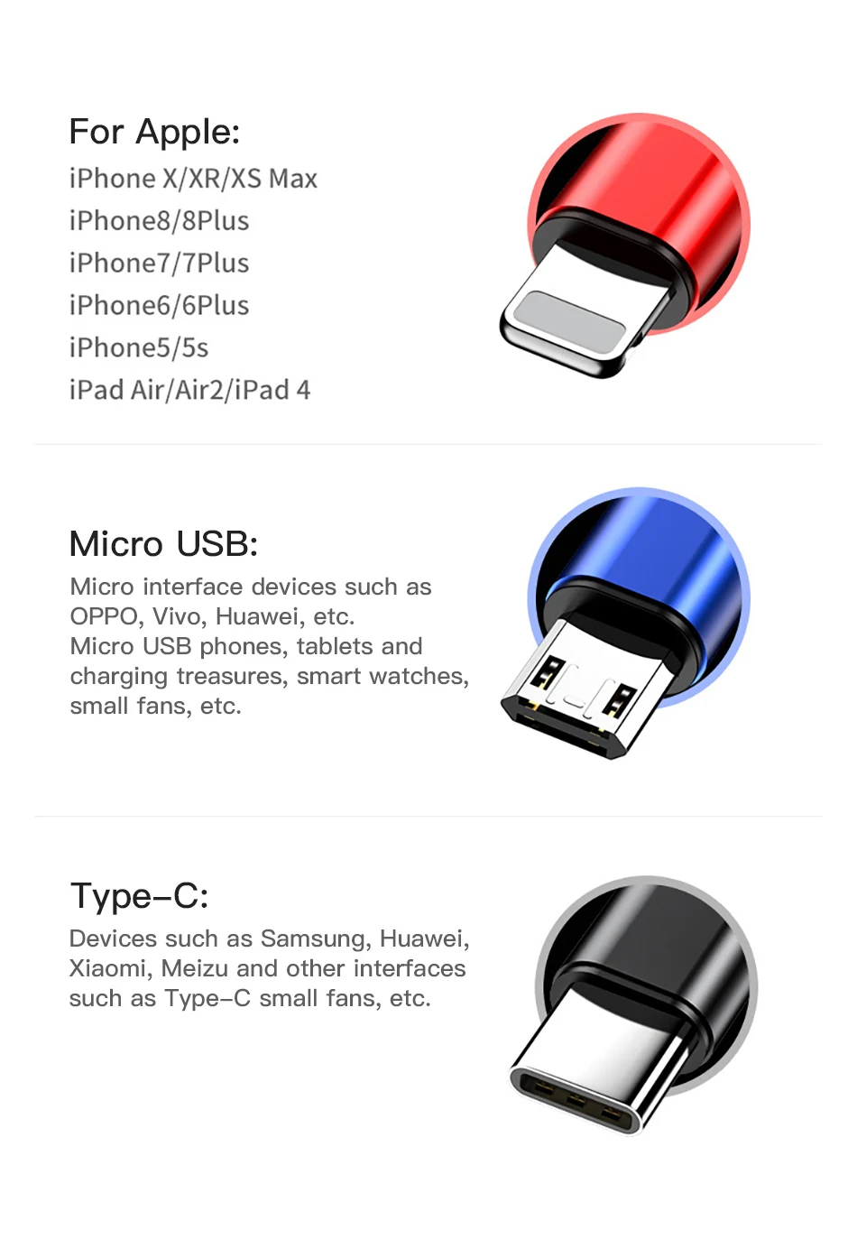 !ACCEZZ 3 in 1 Retractable USB Cable For iPhone XS XR Micro USB Type C TPE Fast Charging For Samsung Xiaomi Huawei Android Phone (12)