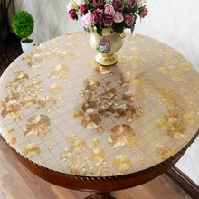 Custom round PVC waterproof transparent table mat Round dining table cloth gold colorTablecloth soft glass oilproof