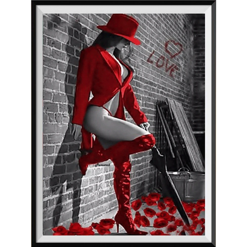 

SaShiKo Red uniform Female DIY Diamond painting Diamond embroidery Cross stitch Partial Round drill Diamond mosaic Home Decor