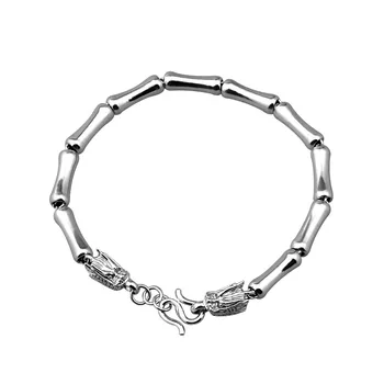 

New Silver Bamboo Dragon Head Bracelet Men's Bamboo Link Bracelet 11.65g