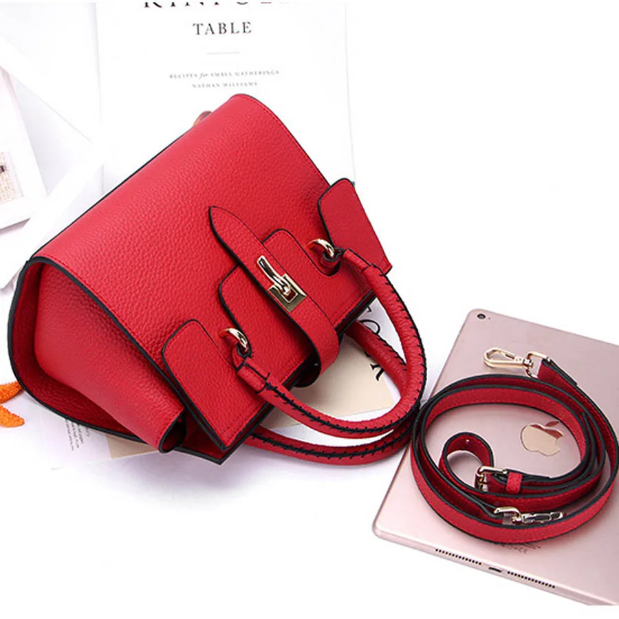 Популярная женская сумка из натуральной кожи в европейском и американском стиле, одноцветная сумка через плечо - Цвет: red