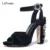 Woman Rhinestone Sandals 2017 Spring Fashion Sexy Genuine Leather Buckle Strap Shoes 11 CM High-heeled Wedding Black Pumps 