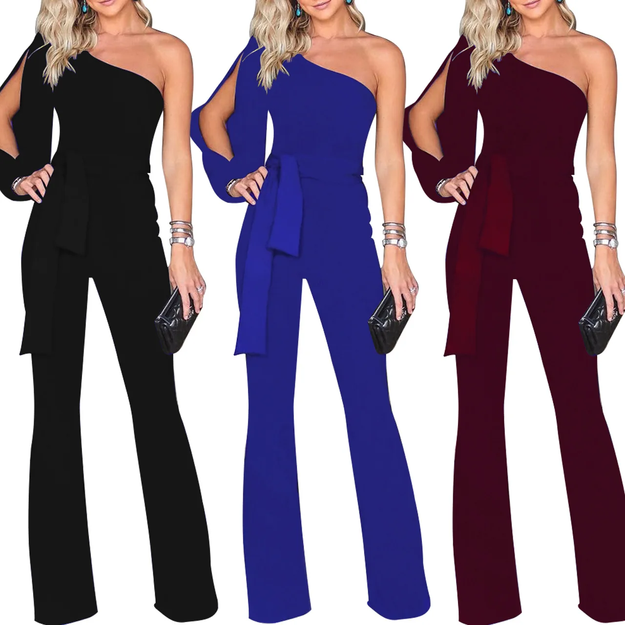 women's trousers hot sale jumpsuit classic solid color oblique collar button one-piece wide-leg pants women women's trousers hot sale jumpsuit classic solid color oblique collar button one-piece wide-leg pants women