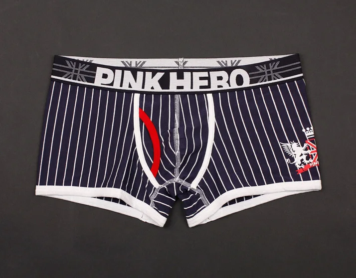 Pink Heroes Мужское нижнее белье, полосатые мужские боксеры, хлопок, эластичный пояс, свободные боксеры, брендовая одежда, высокое качество - Цвет: Dark blue