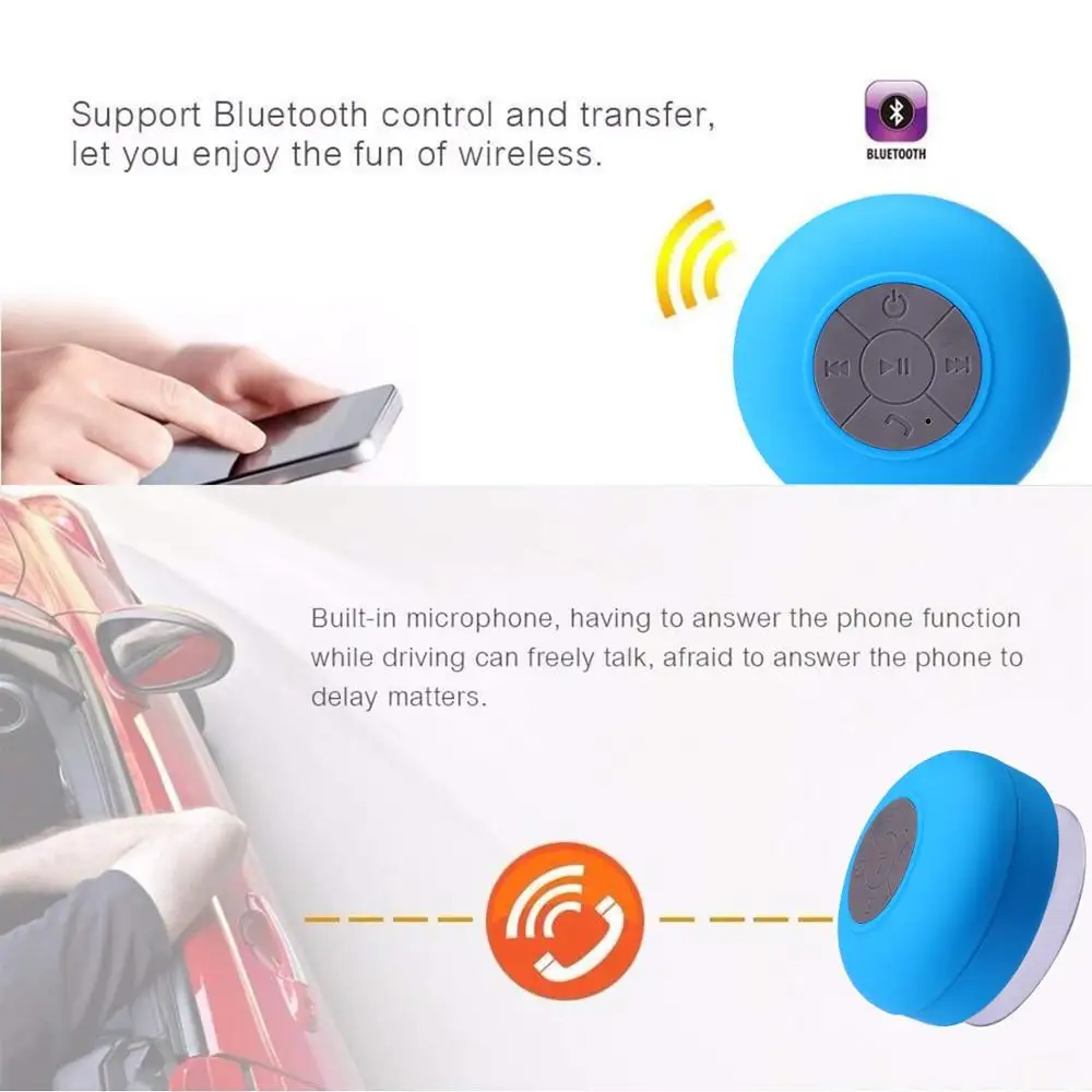 Мини беспроводной Bluetooth Динамик Hands Free водонепроницаемый автомобиль ванная комната офис пляж стерео сабвуфер музыка громкий динамик с всасыванием