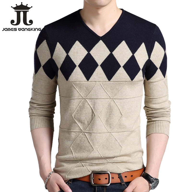 

Cashmere Wool Sweater Men 2019 Spring Autumn Slim Fit Pullovers Men Argyle Pattern V-Neck Pull Homme Christmas Sweaters Fit Euro