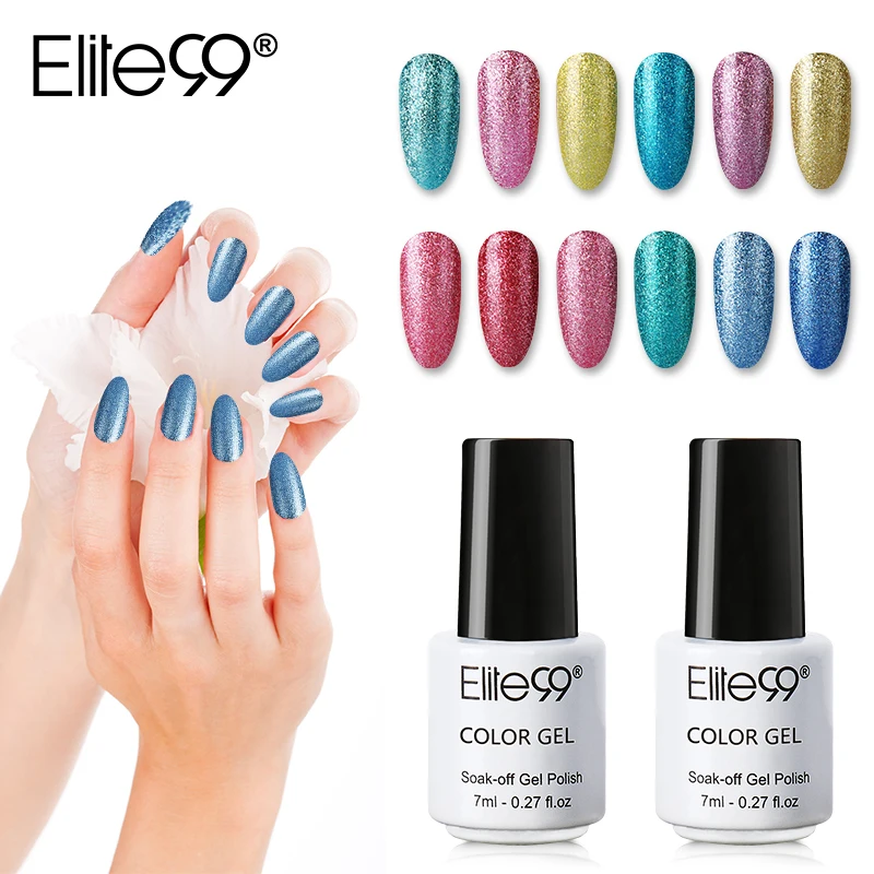  Elite99 7ml Platinum Color Soak Off Gel Nail Varnish Semi Permanent UV Gel Nail Polish Glitter Colo