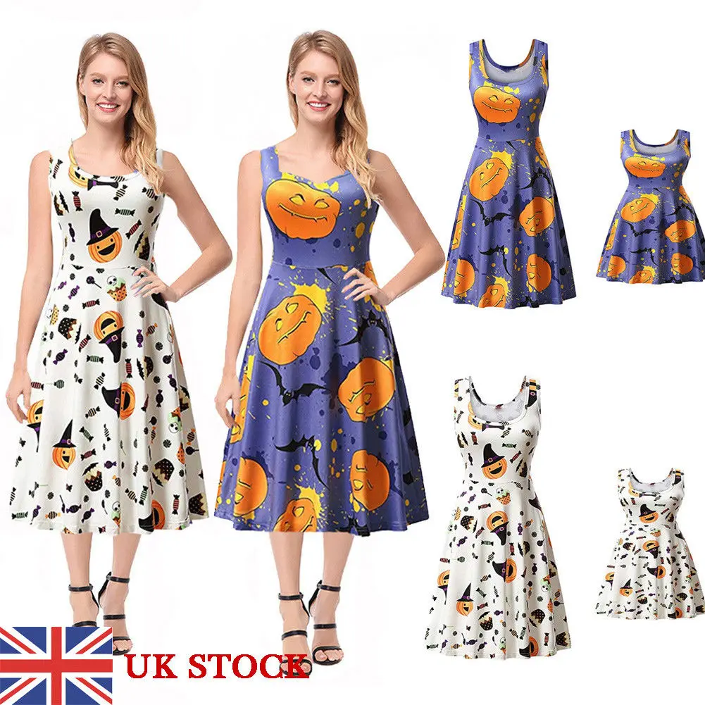 

Halloween Mother Daughter Dress Santa Sleeveless Xmas Family Matching Clothes Pumpkin Lady Kids Dress